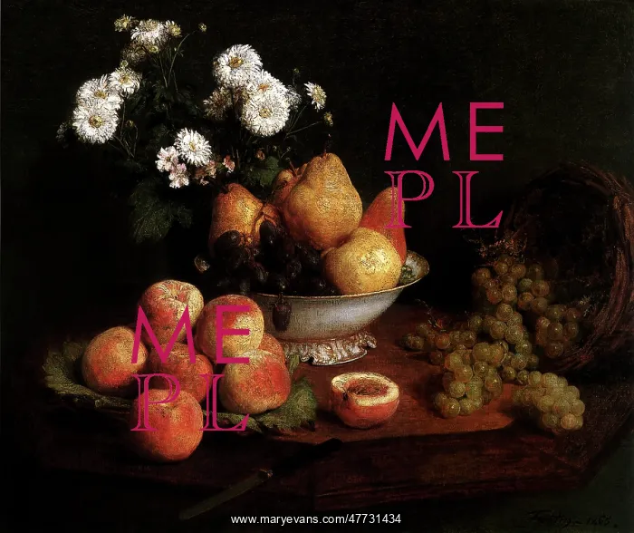 : Flowers and Fruit on a Table, by Fantin-Latour : Flowers and Fruit on a Table, by Fantin-Latour