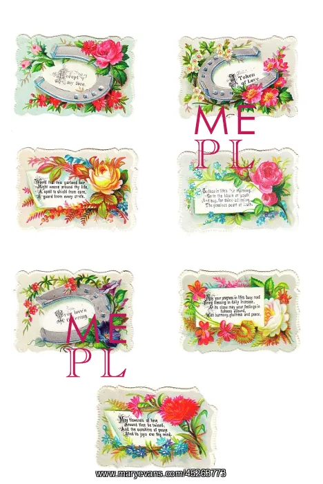 : Flowers with greetings on seven Victorian scraps : Flowers with greetings on seven Victorian scraps