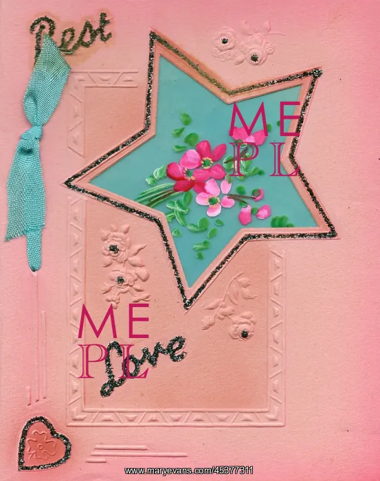 : Flowers with heart and star on a greetings card : Flowers with heart and star on a greetings card
