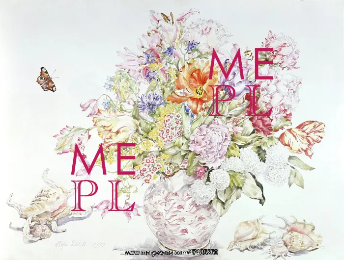: Flowers in Jug with Shells and a Butterfly : Flowers in Jug with Shells and a Butterfly