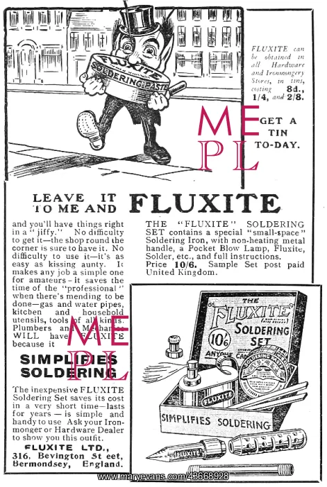 : Fluxite Soldering Sets 1920 Advert : Fluxite Soldering Sets 1920 Advert