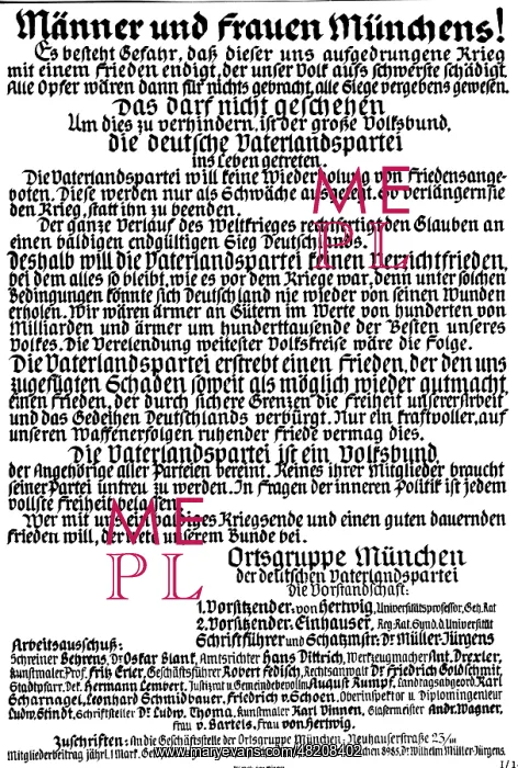 : Flyer of the German fatherland party, 1917 : Flyer of the German fatherland party, 1917
