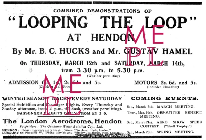 : Flying At Hendon - See Hucks Looping : Flying At Hendon - See Hucks Looping