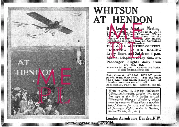 : Flying At Hendon - Whitsun 1914 Flying Programme : Flying At Hendon - Whitsun 1914 Flying Programme