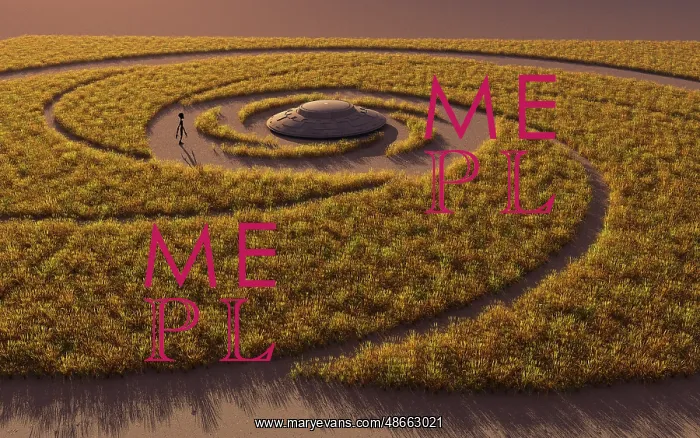 : A flying saucer and a grey alien in a crop circle : A flying saucer and a grey alien in a crop circle