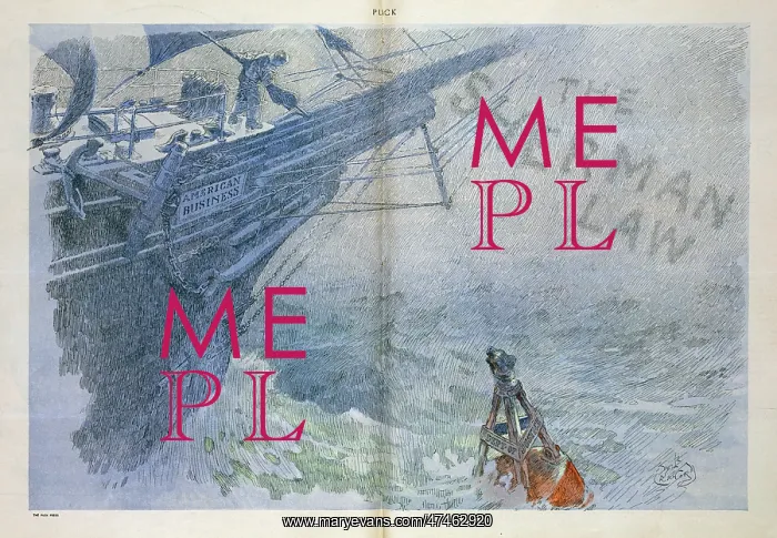 : The fog. Illustration shows a ship labeled American Business sailing into : The fog. Illustration shows a ship labeled American Business sailing into