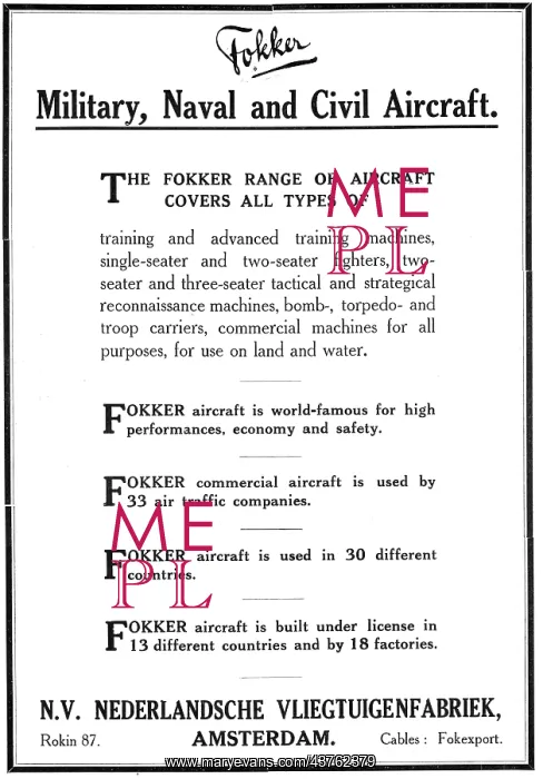 : Fokker Aircraft 1929 Advert : Fokker Aircraft 1929 Advert