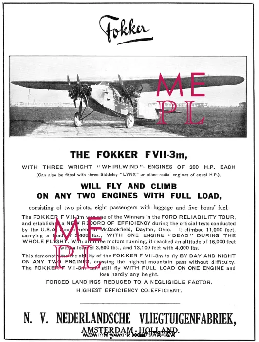 : Fokker F.VII-3m 1925 : Fokker F.VII-3m 1925