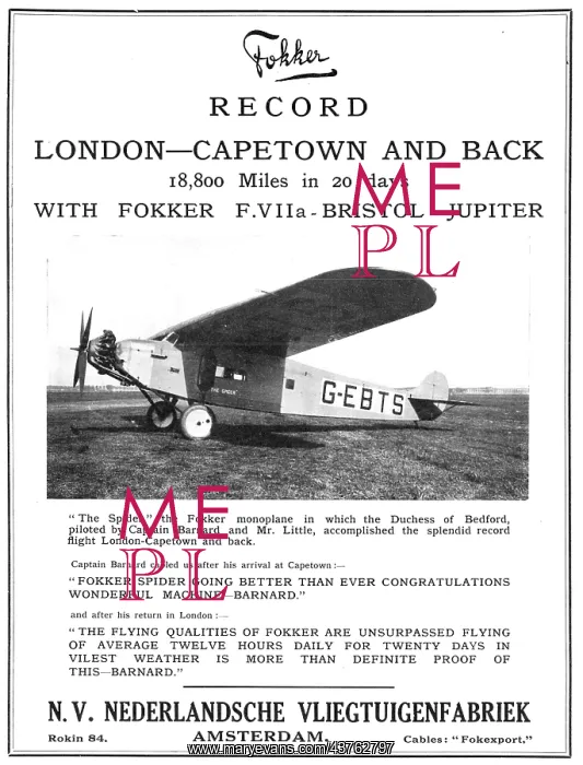 : Fokker F.VIIa G-EBTS The Spider : Fokker F.VIIa G-EBTS The Spider