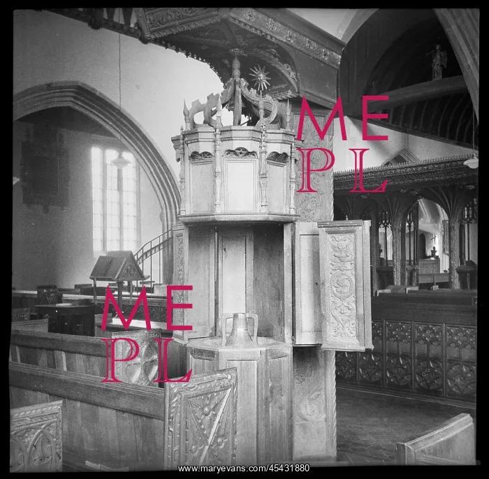 : Detail of the font in the nave of St James Church : Detail of the font in the nave of St James Church