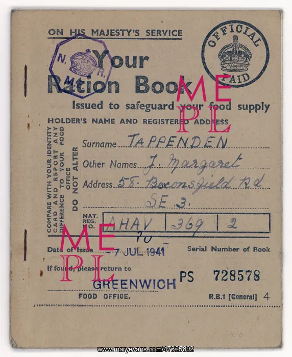  : FOOD RATION BOOK 1941