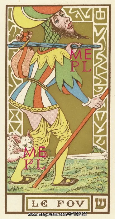  : The Fool depicted on a Tarot card