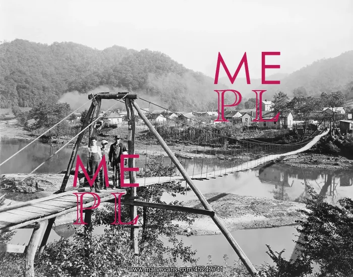 : A foot bridge on the Cumberland River, Wilhoit, ? : A foot bridge on the Cumberland River, Wilhoit, ?