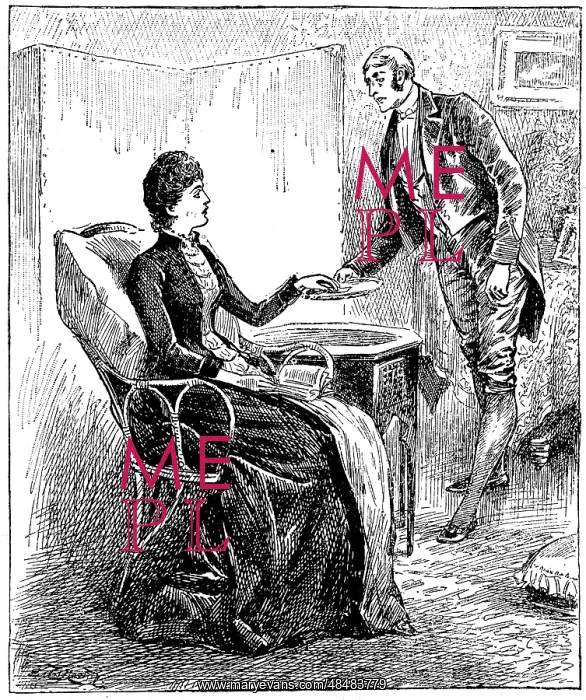 : Footman presenting a card that a caller has left : Footman presenting a card that a caller has left