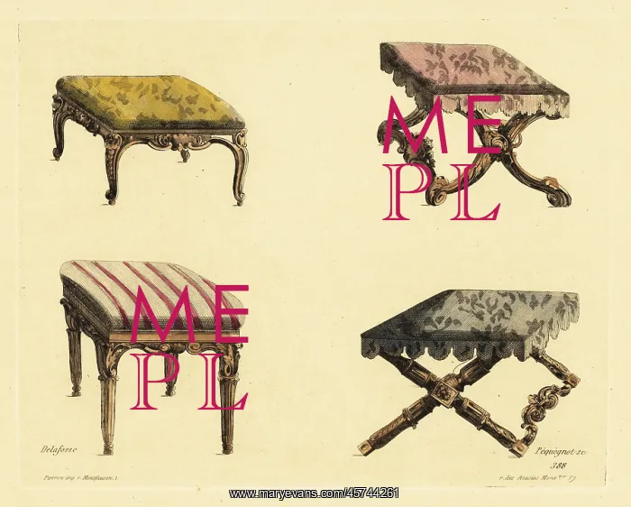 : Footstools and stools in carved wood and rich : Footstools and stools in carved wood and rich