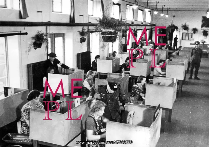 : Forced labourers in a munitions factory, August 1940, WW2 : Forced labourers in a munitions factory, August 1940, WW2