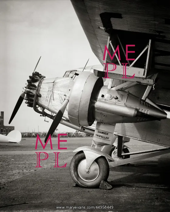 : Front of a Ford Tri-Motor Propeller Airplane Words : Front of a Ford Tri-Motor Propeller Airplane Words