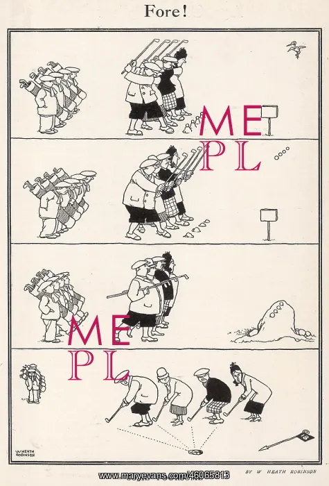 : Fore! by William Heath Robinson : Fore! by William Heath Robinson
