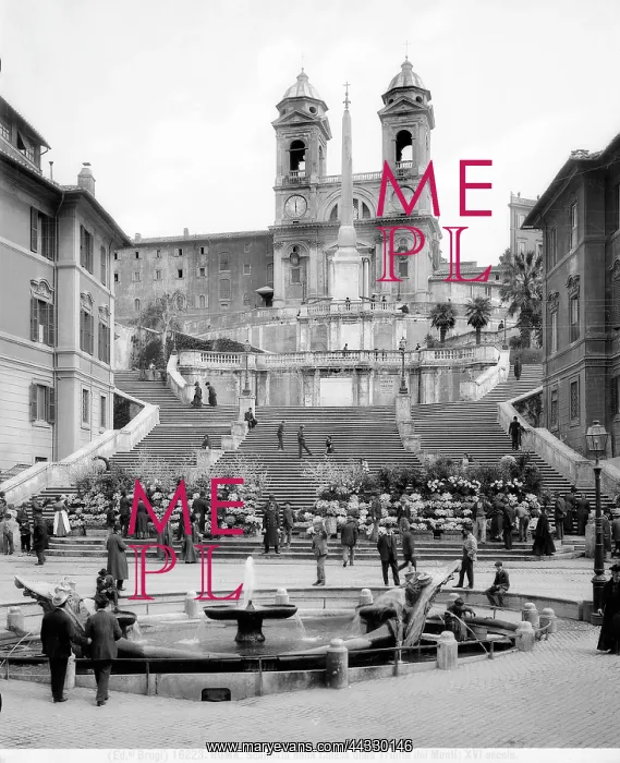 : Italy. View of Piazza di Spagna: in the foreground there is the Fontana della Barcaccia : Italy. View of Piazza di Spagna: in the foreground there is the Fontana della Barcaccia