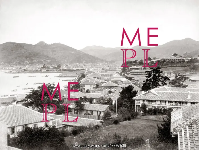 : Foreign settlement and Nagasaki harbour, Japan, c.1880's : Foreign settlement and Nagasaki harbour, Japan, c.1880's