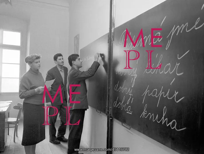 : Foreign students - blackboard - language lesson : Foreign students - blackboard - language lesson