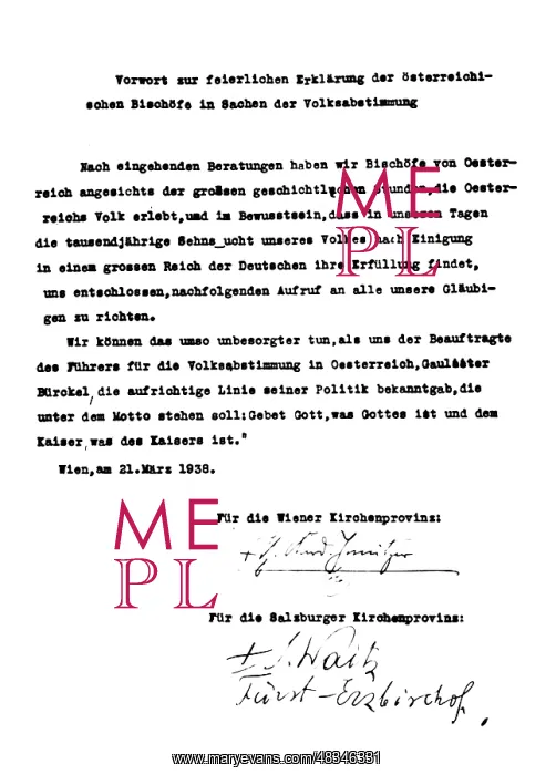 : Foreword of the Declaration of the Austrian Bishops, 1938 : Foreword of the Declaration of the Austrian Bishops, 1938
