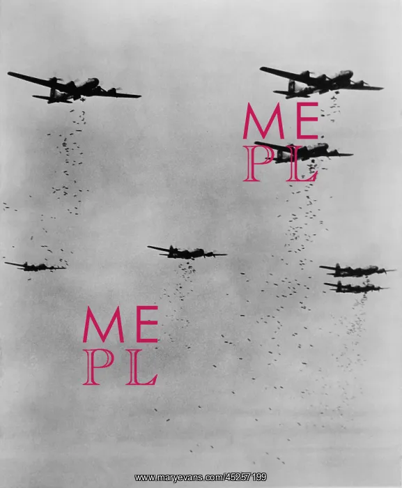 : Formation of B-29's releasing incendiary bombs : Formation of B-29's releasing incendiary bombs
