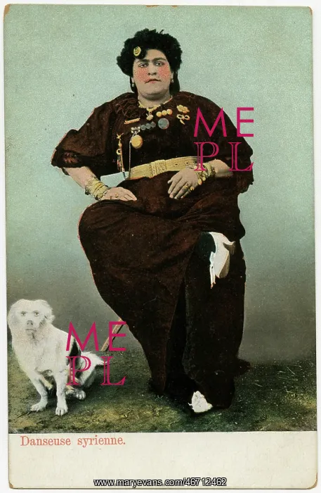 : Formidable Syrian Dancer with pet white dog : Formidable Syrian Dancer with pet white dog