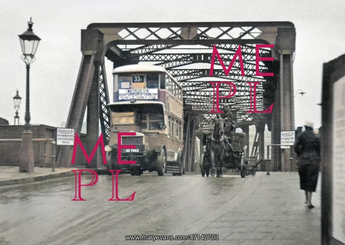 : Two forms of transport on a London bridge : Two forms of transport on a London bridge