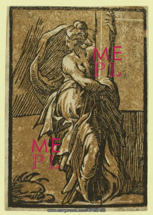 : Fortitude. Allegorical print showing a seated woman holding onto a column : Fortitude. Allegorical print showing a seated woman holding onto a column