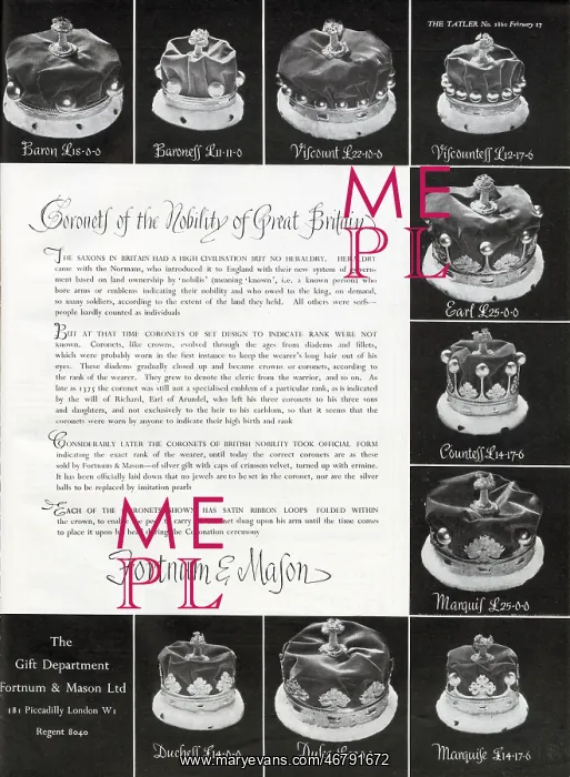 : Fortnum and Mason ad for coronets : Fortnum and Mason ad for coronets