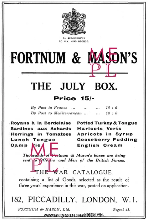 : Fortnum & Mason's advertisement, WW1 : Fortnum & Mason's advertisement, WW1