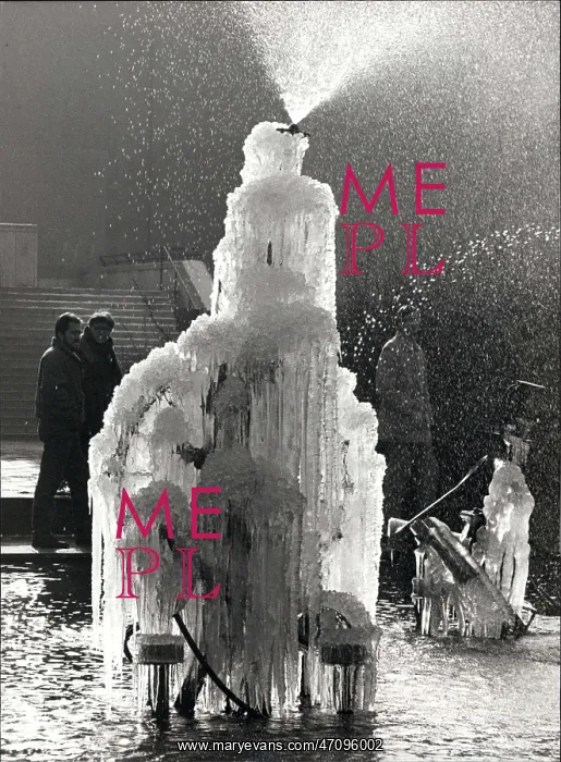 : Fountain by Jean Tinguely with frozen cascade, Basel : Fountain by Jean Tinguely with frozen cascade, Basel