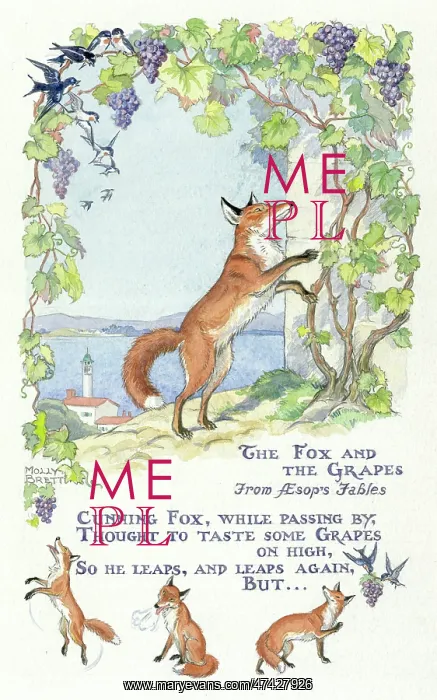 : The fox and the grapes, Aesop's fable : The fox and the grapes, Aesop's fable