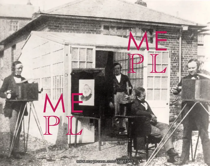 : Fox Talbot, right, outside his photographic studio : Fox Talbot, right, outside his photographic studio