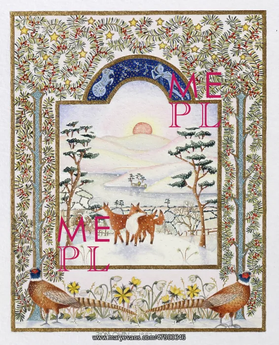 : Foxes in Snow (January from a set of 12) : Foxes in Snow (January from a set of 12)