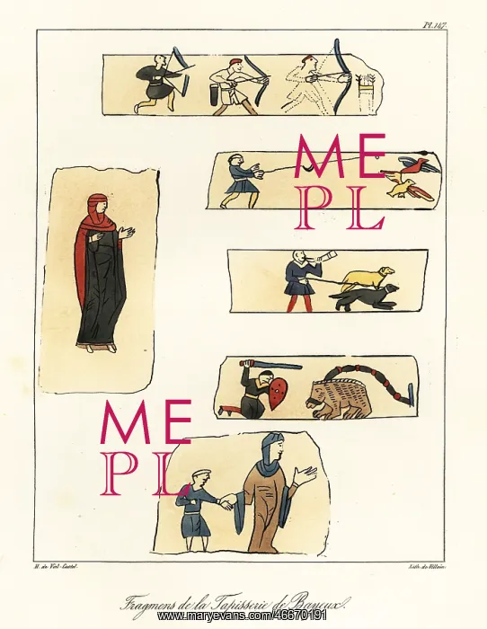 : Fragments from the Bayeux Tapestry depicting the : Fragments from the Bayeux Tapestry depicting the