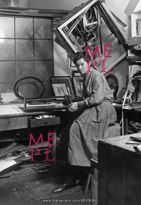 : Frame maker in her workshop, 1930 : Frame maker in her workshop, 1930