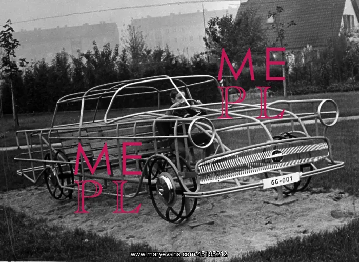 : Frame of an Opel Kapitan on playground in Duesseldorf : Frame of an Opel Kapitan on playground in Duesseldorf