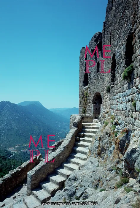 : France. Aude. Peyrepertuse. Ruins of Cathar Castle : France. Aude. Peyrepertuse. Ruins of Cathar Castle