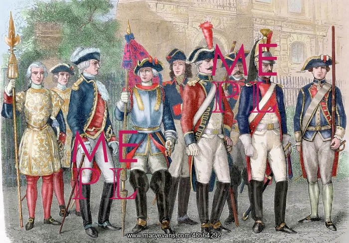 : France. Royal Guard. 18th century. Colored engraving : France. Royal Guard. 18th century. Colored engraving