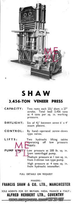 : Francis Shaw 3456 Ton Veneer Press : Francis Shaw 3456 Ton Veneer Press