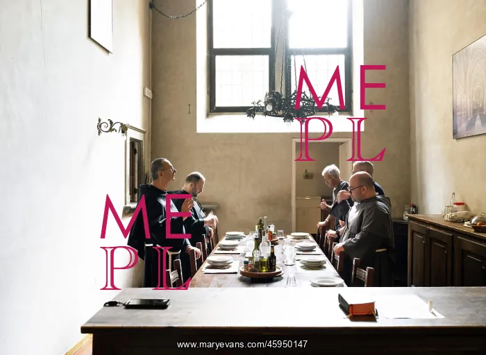 : Franciscan friars at lunch, Santa Croce, Florence, Tuscany : Franciscan friars at lunch, Santa Croce, Florence, Tuscany