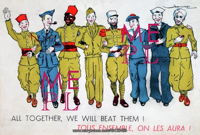 : Franco British propaganda postcard dated 1944 : Franco British propaganda postcard dated 1944