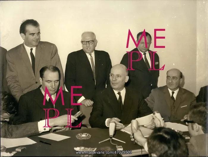 : Francois Mitterrand and Guy Mollet at political meeting : Francois Mitterrand and Guy Mollet at political meeting