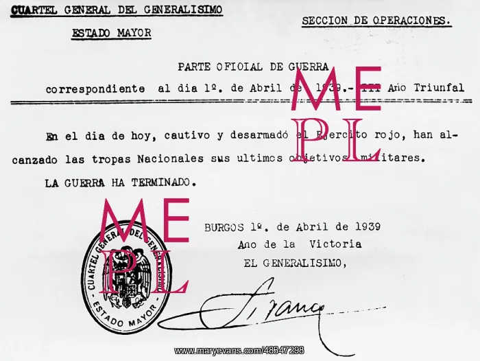 : Franco's declaration at the end of the war, Burgos 1939 : Franco's declaration at the end of the war, Burgos 1939