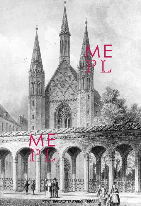 : The Franziskaner-Klosterkirche in Berlin, around 1840 : The Franziskaner-Klosterkirche in Berlin, around 1840