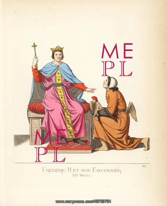 : Frederick II and his falconer, 13th century : Frederick II and his falconer, 13th century