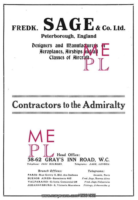 : Fredk Sage & Co Peterborough Englsnd : Fredk Sage & Co Peterborough Englsnd