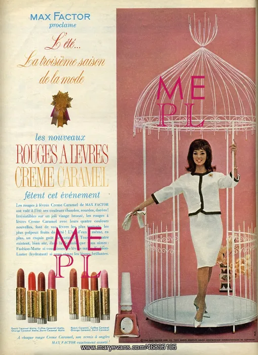 : French advert for Max Factor lipsticks in Elle magazine, 21s : French advert for Max Factor lipsticks in Elle magazine, 21s
